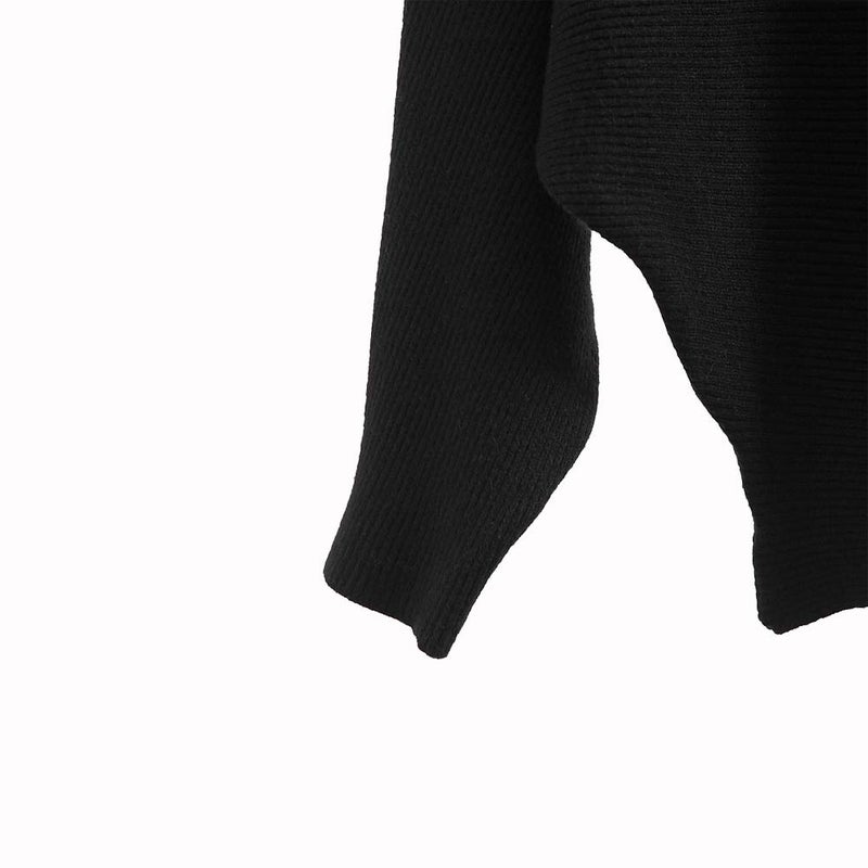 Ckikiou Womens Lightweight Oversized Boat Neck Sweaters Tops Dolman Batwing Sleeve Ribbed Knitted Pullovers Black - Image 3